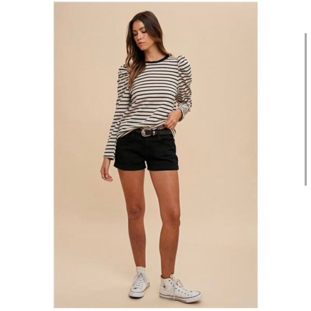 🌸 Anniwear Size XL Black and Beige Stripe Long Sleeve Top Size XL - Picture 2 of 6